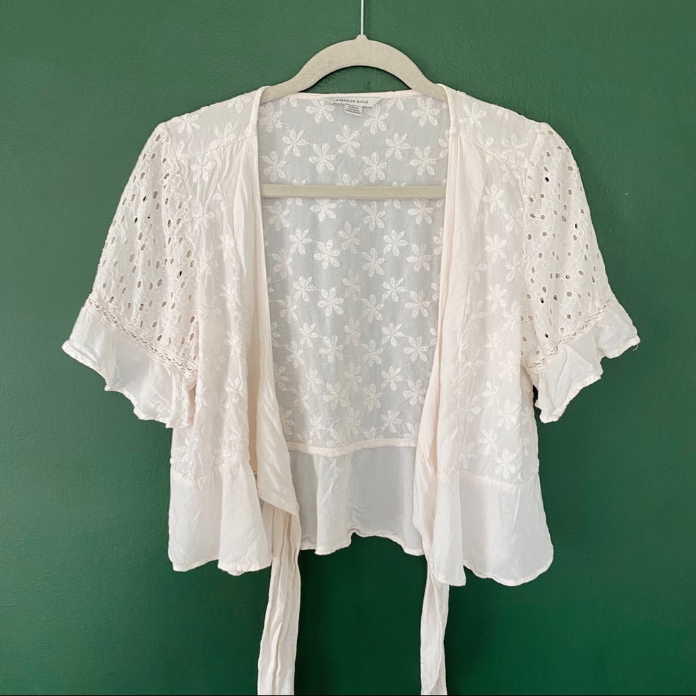 American Eagle Lace Floral Cream Cardigan